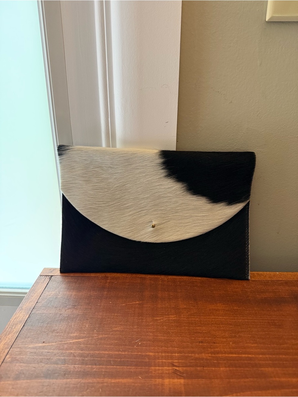 Primecut Rare Discontinued Cowhide Envelope Clutch Black Ivory Hair-On Hide